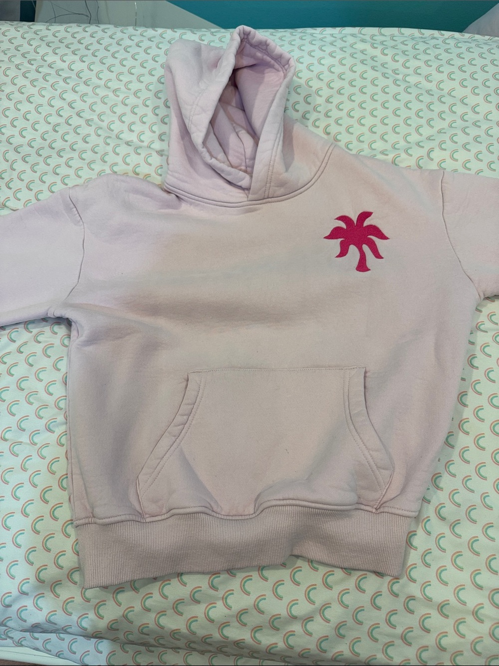 Girls' Light Pink Hooded Sweatshirt with Hot Pink Palm Motif